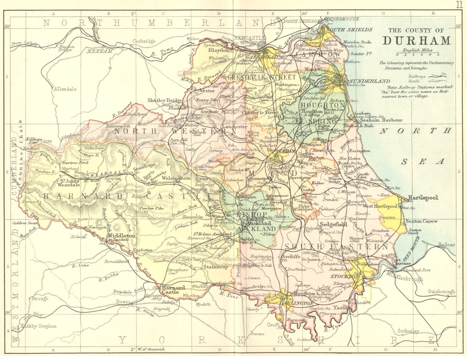 DURHAM. Philip 1898 old antique vintage map plan chart